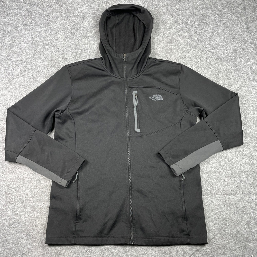 The North Face Full Zip Hoodie Jacket Mens Large Black Grey Trim Fleece Lined